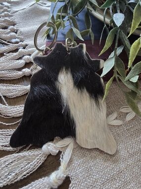 Genuine Leather A Two-Tone Black and White Cowhide Keychain
